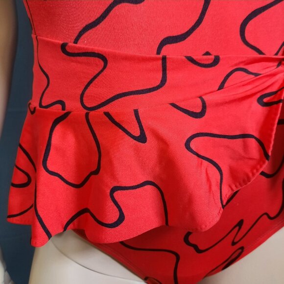 Vintage 80s Cole Of California Swimsuit Womens M Red Abstract Print Side Tie - Picture 3 of 11